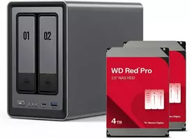 Serveris „UGREEN DXP2800 8TB WD Raudona Pro NAS“ rinkinys, NAS su 2 x 4 TB WD Raudona Pro 3,5 colio SATA kietaisiais diskais