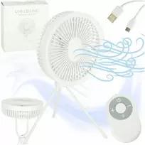 Belaidis USB stalo ventiliatorius su nuotolinio valdymo pultu ir lempa, 4 greičiai, 18 cm, baltas