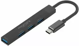 PROMATE LiteHub-4 USB-C šakotuvas, 3x USB 2.0 / 1x USB 3.0