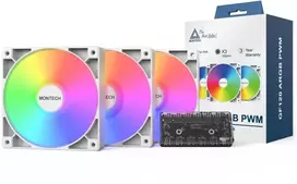 Montech GF120 PWM ARGB korpuso ventiliatorius, 3er Pack – 120mm, baltos spalvos