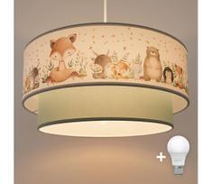 Brilagi- LED vaikiškas pakabinamas šviestuvas ant laido BOBO 1xE27/60W/230V skersm. 40 cm balta/žalia/gyvūnai.