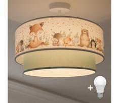 BRILAGI-LED Vaikiškas paviršinis lubų šviestuvas BOBO 1xE27/60W/230V skersmuo 40 cm balta/žalia/su gyvūnų motyvu