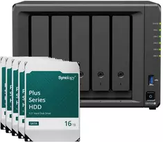Serveris „Synology DS1525+ 80TB Plus HDD NAS“ rinkinys, NAS su 5 x 16 TB „Synology Plus“ 3,5 colio SATA kietaisiais diskais