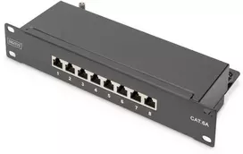 DIGITUS CAT 6A, E klasės komutacinė panelė, ekranuota, juoda