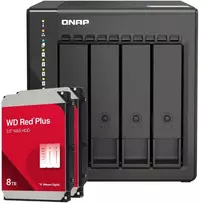 Serveris QNAP TS-453E-8G 16TB WD Raudona Plus NAS-Bundle NAS inkl. 2x 8TB WD Raudona Plus 3.5 col. SATA HDD