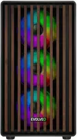 „EVOLVEO Panthera“, mATX korpusas, 6x ARGB 120 mm ventiliatoriai, medinis priekinis skydelis + stiklinis šoninis skydelis