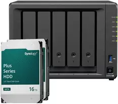 Serveris „Synology DS1525+ 32TB Plus HDD NAS“ rinkinys, įskaitant 2 x 16 TB „Synology Plus“ 3,5 colio SATA kietuosius diskus