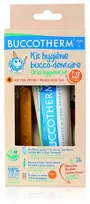 Dantų šepetėlis Buccotherm BIO persikų ledinės arbatos skonio dantų pastos ir dantų šepetėlio komplektas vaikams nuo 7 iki 12 metų