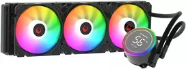 Rampage HELIOS C17 skysčiu aušinamas procesoriaus 12 cm aušintuvas su temperatūros rodmeniu. ARGB 360 mm. Intel LGA1700 / AMD AM5