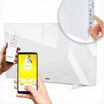 Stiklinis infraraudonųjų spindulių šildytuvas su Wi-Fi vidaus patalpoms, energiją taupantis 600 W sieninis arba pastatomas šildytuvas, stiklo infraraudonųjų spindulių radiatorius, IR šildymo skydas, elektrinis konvektorius
