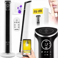 Tylus koloninis ventiliatorius su 29 dB veikimu, 10 m oro srautu, jonizatoriumi ir aromaterapija, 3-D pakreipimu, Wi-Fi valdymu, 12 greičių, osciliacija, bokštinis ventiliatorius namams