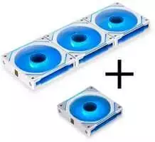 Lian Li UNI FAN SL-INF 120 ARGB PWM Lüfter, 3er Pack inkl. Controller - 120mm, baltas + 1x UNI FAN SL-INF 120 ARGB PWM Lüfter - 120mm