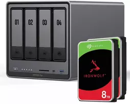 Serveris „UGREEN DXP4800 Plus“ 16 TB „Seagate IronWolf“ NAS rinkinys, įskaitant 2 x 8 TB „Seagate IronWolf“ 3,5 colio SATA kietuosius diskus