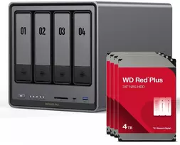 Serveris „UGREEN DXP4800 Plus 16TB WD Raudona Plus NAS“ rinkinys, NAS su 4 x 4 TB WD Raudona Plus 3,5 colio SATA kietaisiais diskais
