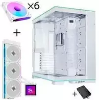 Lian Li O11 Dynamic EVO RGB PC-Gehäuse Bundle + HydroShift II LCD-S 360TL AiO + 6x UNI FAN SL-INF 120 Reverse Blade Lüfter - baltas
