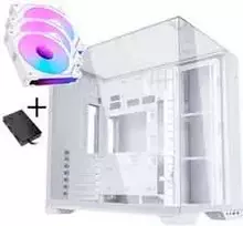 Lian Li O11 Vision Compact - baltas + 3x UNI FAN SL-INF 120 ARGB Reverse Blade PWM Lüfter - 120mm (Ink. Controller)