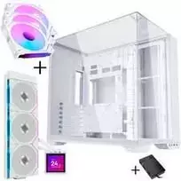 Lian Li O11 Vision Compact - baltas + 3x UNI FAN SL-INF 120 ARGB Reverse Blade Lüfter - 120mm + HydroShift II LCD-S 360TL AiO-Wasserkühlung, 360mm