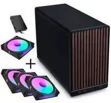 Lian Li DAN Cases A3-mATX - Walnuss, juodas + 3x UNI FAN SL-INF 120 ARGB Reverse Blade Lüfter + 1x Standard PWM Lüfter - 120mm (Inkl. Controller)