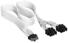 Corsair Premium Sleeved 12V-2×6 to 2x 6+2-Pin PCIe Cable, Universal – baltas