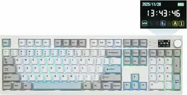 EPOMAKER mechaninė klaviatūra QK108 su ekranu, 104 klavišai, RGB, belaidė ir laidinė, balta