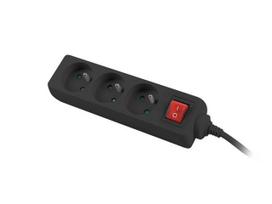 LANBERG 3-meter black power strip with 3 outlets and a switch, featuring a solid copper cable