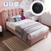 Minkšta lova 90x200 cm su USB Type-C ir grotelių pagrindu, rožinė