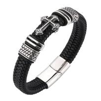 Madingos religinės krikščioniškos apyrankės su pakabukais vyrams, klasikinė punk odinė apyrankė, vyriški pinti papuošalai Wearing Length 165mm juoda