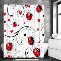 Seven Star Ladybug Love Shower Curtain, Bathroom Decorative Shower Curtain, Waterproof Shower Curtain with Hooks 90*180cm