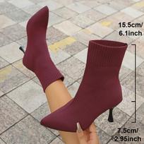 Madingi Madingi Įslystami Ploni Megzti Ankle Boots Moterims Didesnių Dydžių Tamprios Aukštakulnės Batai Moteris Ruduo Žiema Plonu Kulnu Kojinės Batai 36 vyno raudonos spalvos