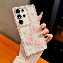 Samsung S25ultra Mobile Phone Case 1 Bow S24FE Flash Diamond Drop Glue A15 Fashion Creative A36 New Model Galaxy S25 Ultra