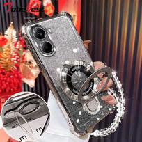 For Xiaomi POCO X7 Pro Redmi Turbo 4 3 Case Glitter Plating Magnetic Holder Bracelet Cover POCO X7 sidabras
