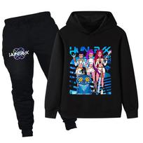 PB1231 Kids Boys Girls Kpop Mira Zoey Rumi Print Long Sleeves Hoodie Pants Trousers Clothes Sets 100cm juoda