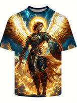 Vyriški 3D Angelas Warrior Grafinis Marškinėlis Auksinio Kardas Dizainas 3D Spausdintas Marškinėlis Vyrams Drabužiai Sparnas Puošnus Kraštas Unisex Marškinėliai Viršūnės S