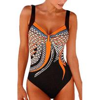 Women Summer Backless Sexy Print Swimwear Beachwear Siamese Swimsuit Bikini Set M oranžinė