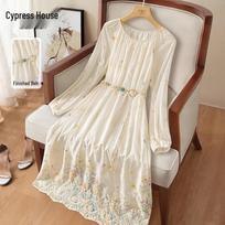 French Retro Embroidered Long-Sleeve Dress L abrikosas