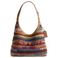 Coach Brooklyn 28 Austas Dizainas Magnetinis Užsegimas Šiaudinis Ir Veršio Odos Hobo Rankinė Moteriška Hobo Rankinė Daugiaspalvė CDZ39-B4L38 Basic Set (Bag+Dust Bag)
