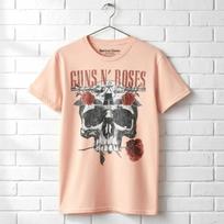 Guns N Roses Flower Skull Men's T Shirt M beige