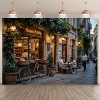 2D Romantic European Bistro Street Backdrop for Food & Travel Content Creation 47.2x31.5inch/120*80cm