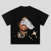 Vasarinis MJ Michael Jackson Spausdinti Marškinėliai Vyrams Moterims Medvilniniai Neutralūs Oversize Apvalia Kaklo Trumpomis Rankovėmis Madingi Hip Hop Marškinėliai Gerbėjų Dovana S gray