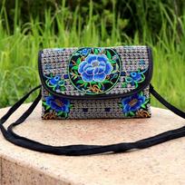WTEMPO Female Ethnic Style Double-layer Zipper Messenger Bags Women's Large Capacity Casual Cross-body Embroidery Bag 20*14cm rožinė