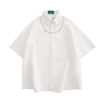 High Street Pi Shuai with Necklace Short Sleeve Shirt Waffle Men's Fashion Brand Summer Design Sense Personalized Shirt Half Sleeve Cardigan S balta