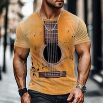 Men's Music Guitar T Shirt Short Sleeve T shirt 3D Print Crew Neck Shirt Exaggerated Designer Party Holiday Club Yellow Summer Clothing S