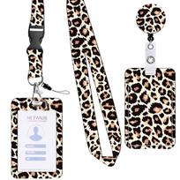 Leopard Print Badge Card Holder and Neck Lanyard Set Leopard Print Card Holder With Retractable Badge Holder for Office 3