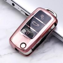 For VW Volkswagen Polo Golf Passat Beetle Caddy Lavida Sagitar Skoda A5 1pc TPU Car Key Case Cover Remote Key Protector rožinė
