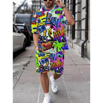 Men's Breathable and Comfortable Short Sleeved Suit Best-selling New Set 3D Printing Design for Outdoor Travel S