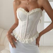Purely Alluring Style For Hot Girls Niche High-End Lace Patchwork Waist-Cinching Slimming Strapless Top For Women XS abrikosas