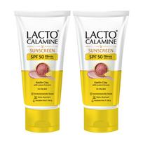 Lacto Calamine Sunscreen SPF 50 PA+++ With Kaolin Clay, Vitamin E & Lemon Extracts For Oily Skin Water Resistant No White Cast UV Protection Pack Of 2