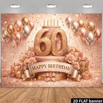 2D Happy 60th Birthday Backdrop Floral Gift Photo Booth Background 47.2x31.5inch/120*80cm