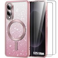 Dėklas Samsung Galaxy S25 Edge - BOOLING - su Magnetiniu Žiedu - Rožinis - 2 Grūdinti Stiklai rožinė