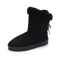 Women's Short Fleece-Lined Snow Boots 2025 Winter Butterfly Bow Student Boots Casual Versatile 36 juoda